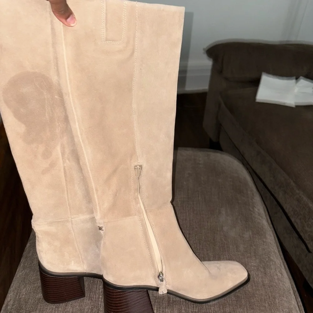 Sam Edelman Beige Suede Knee High Boots Block Heel Neutral Fall Boots